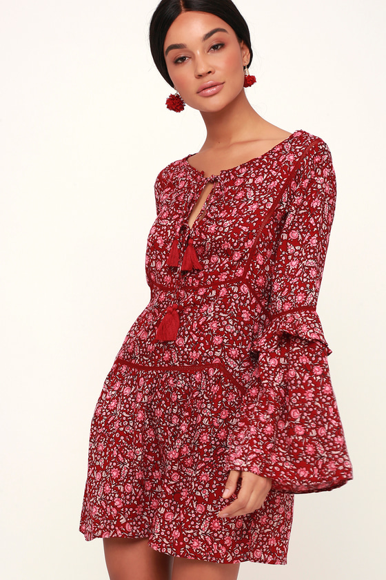 Amuse Society La Palma - Cute Red Dress - Floral Print Dress - Lulus