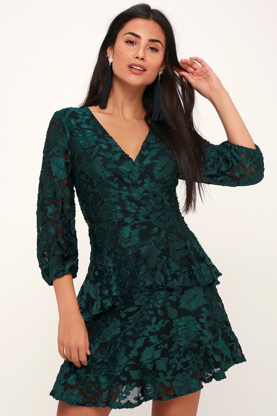 Forest Green Dress Velvet Dress Burnout Floral Print Dress Lulus