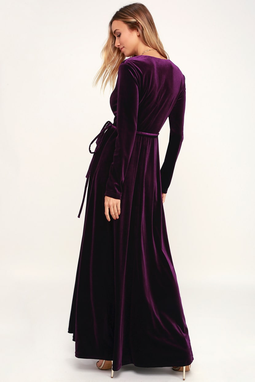 Lovely Plum Purple Dress - Long Sleeve Dress - Velvet Wrap Maxi - Lulus