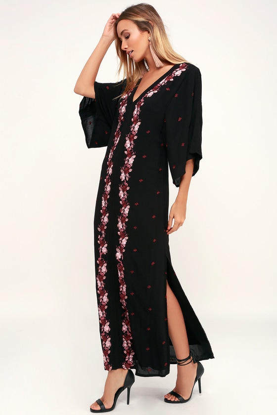 Amuse Society Mona - Black Kaftan Dress - Embroidered Dress - Lulus