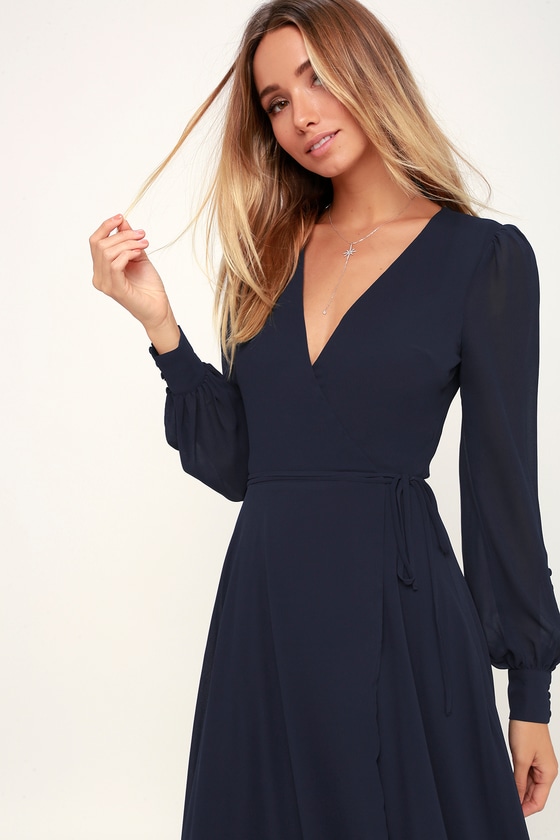 Dark Navy Blue Maxi Dress - Wrap Dress 