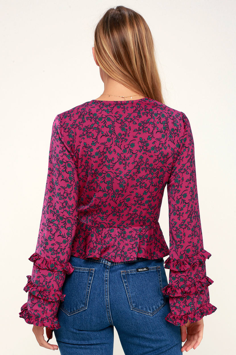 The Fifth Label Archer - Magenta Floral Print Top - Wrap Top - Lulus