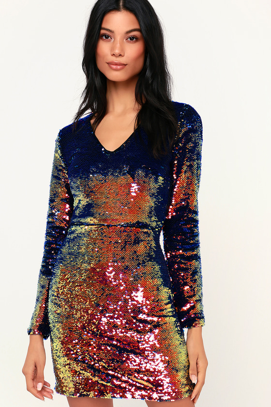 Long sleeve store multicolor sequin dress