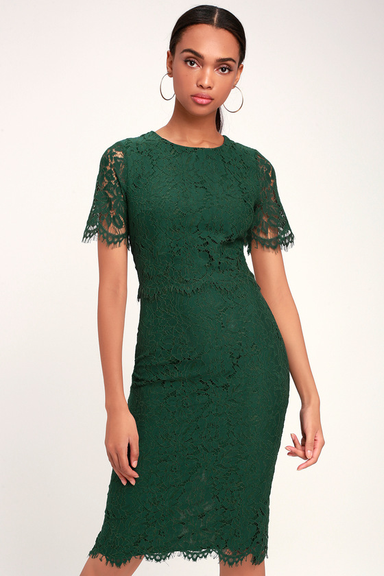 Lovely Lace Dress - Flounce Dress - Green Lace - Midi Dress - Lulus