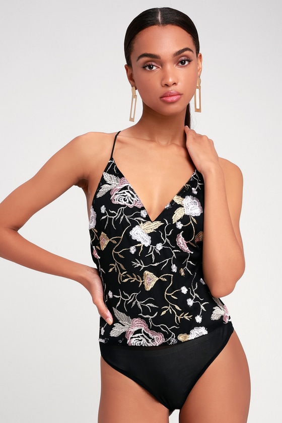 black floral mesh bodysuit