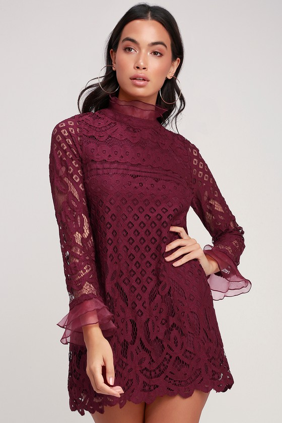lulus remarkable burgundy lace dress