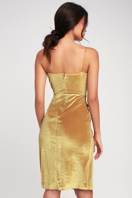 mustard yellow velvet wrap dress