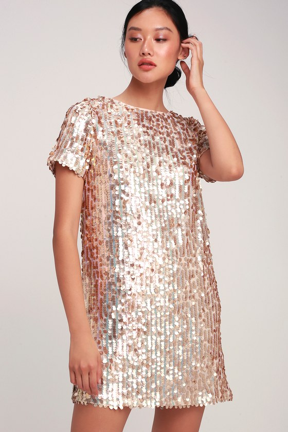 pink sequin shift dress