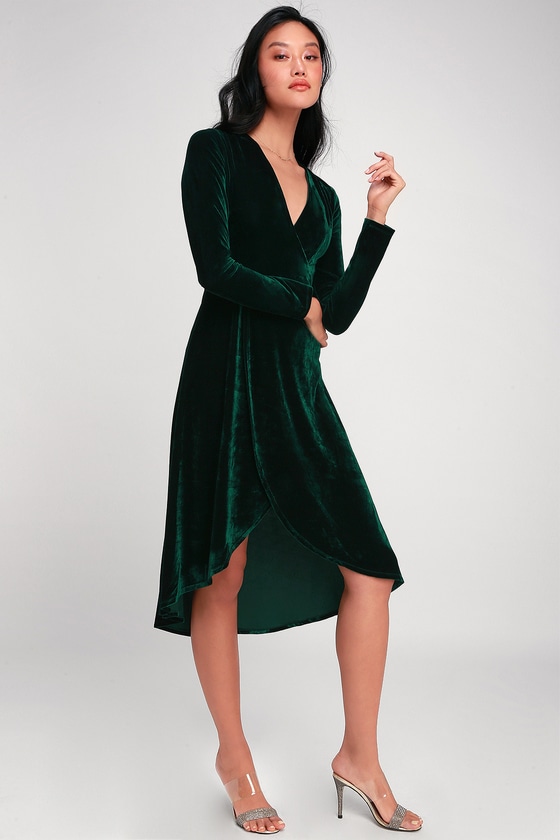 Glam Velvet Dress - Emerald Green Dress - Midi Dress - Lulus