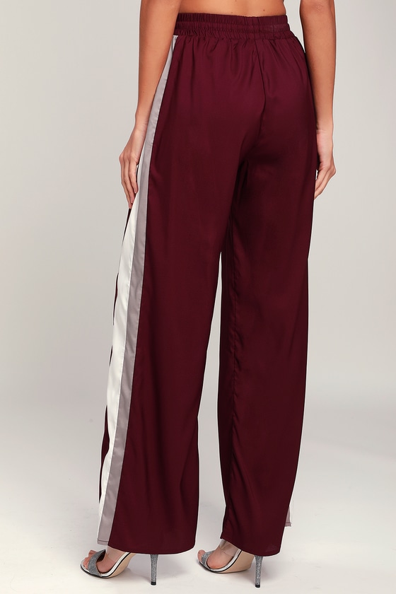 purple wide leg trousers