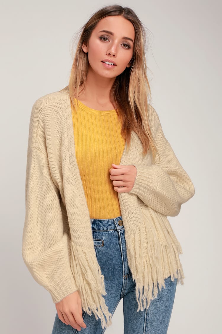Cute Cream Sweater - Cardigan Sweater - Fringe Sweater - Sweater - Lulus