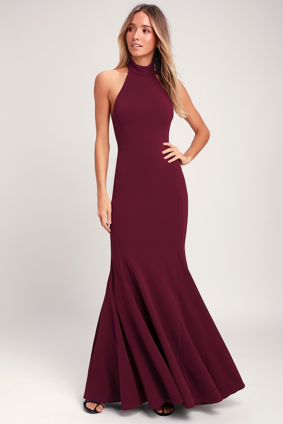 burgundy halter dress