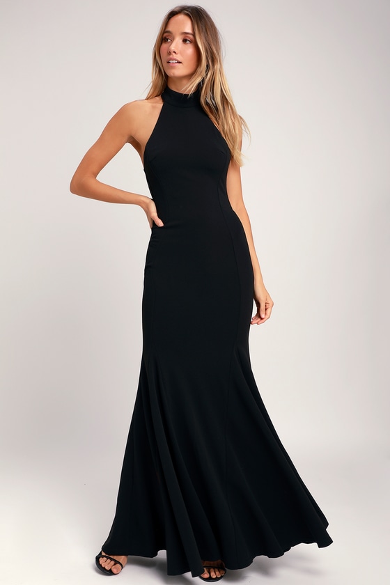 black halter top maxi dress