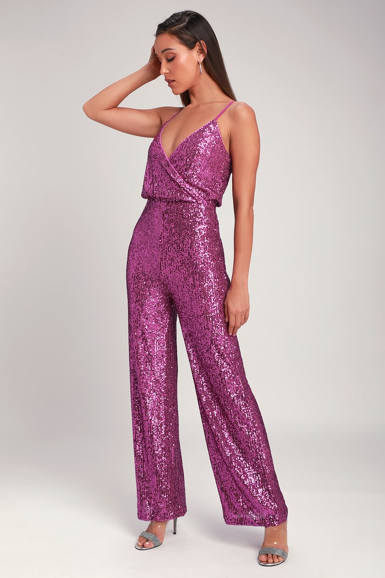 Twice The Glam Magenta Sequin Lace-Up Two-Piece Jumpsuit | forum.iktva.sa