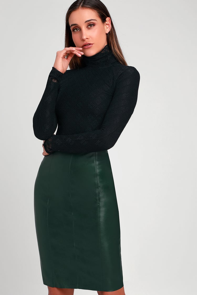 Sexy Forest Green Vegan Leather Skirt - Midi Skirt - Pencil Skirt - Lulus