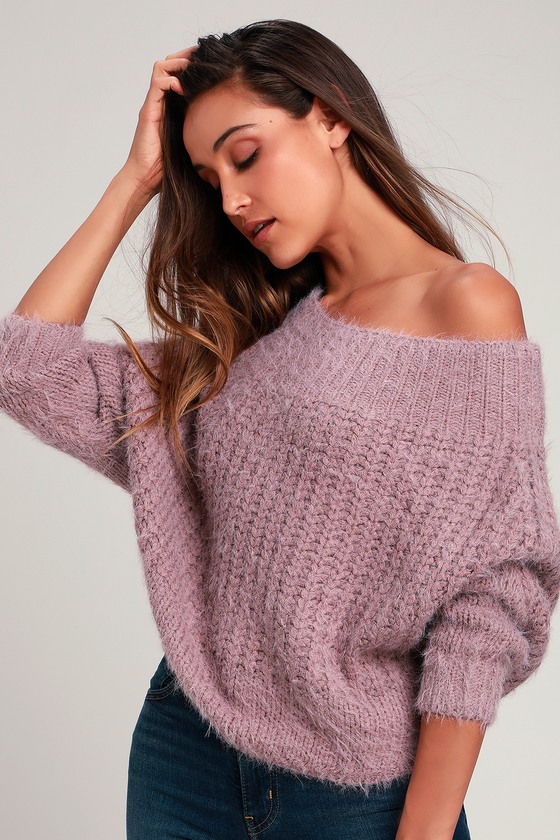 Sweet Dusty Purple Sweater - Off-the-Shoulder Sweater - Sweater - Lulus