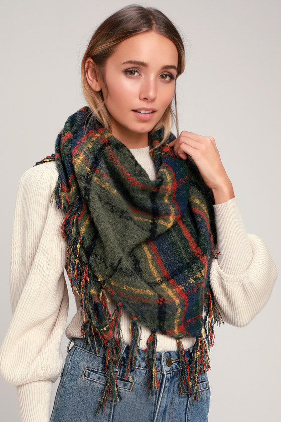 Brown Plaid Scarf - Marled Knit Scarf - Oversized Fringe Scarf - Lulus