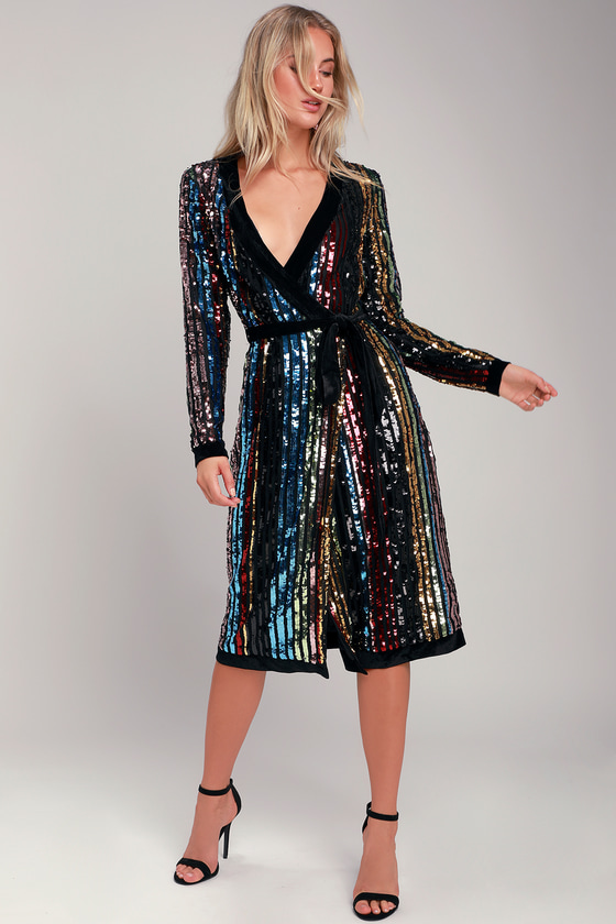 Rainbow Striped Dress - Rainbow Sequin Dress - Sequin Robe Dress - Lulus
