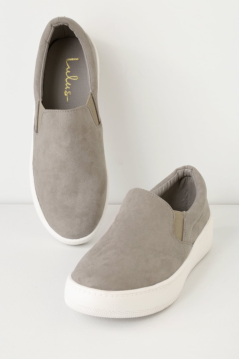 Cute Grey Sneakers - Slip-On Sneakers - Flatform Sneakers - Lulus
