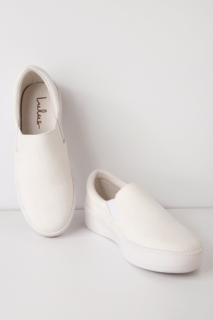 Cute White Sneakers - Canvas Slip-On Sneakers - Flatform Sneakers - Lulus