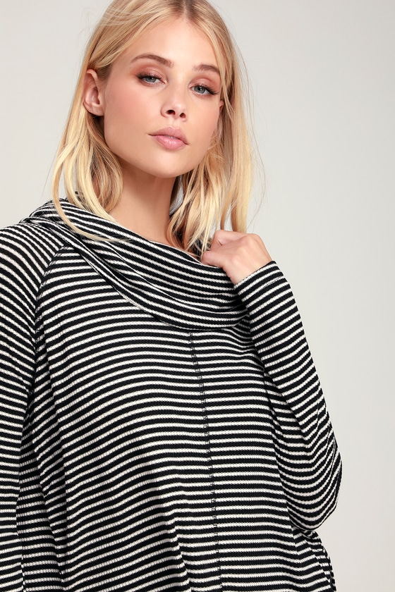 Jack by BB Dakota Stripe A Cowl Neck - Black Striped Thermal Top - Lulus