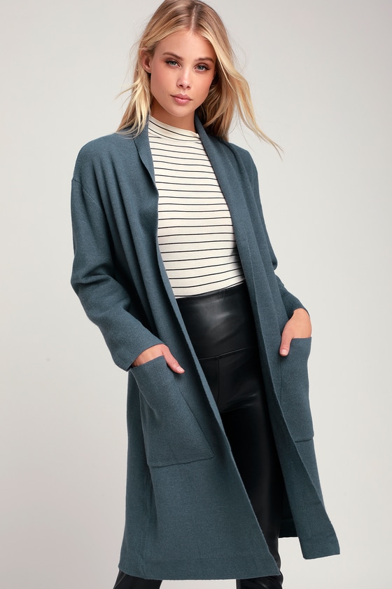 Nena Washed Navy Blue Sweater Coat