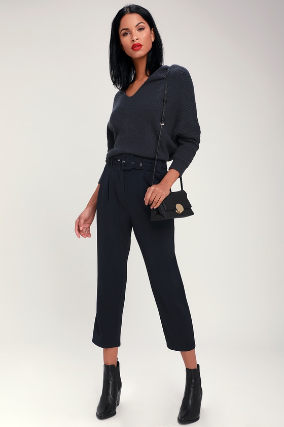 Chic Navy Blue Pants - Belted Trouser Pants - Belted Pants - Lulus