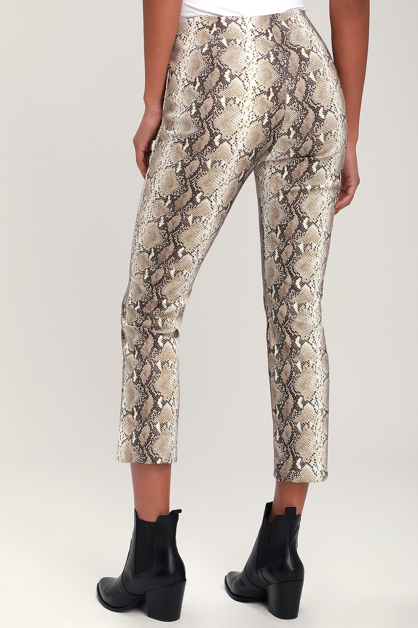 Trendy Snake Print Pants - Vegan Leather Pants - Beige Pants - Lulus