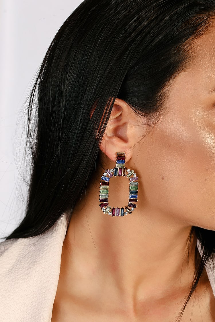 Cool Multi Rhinestone Earrings - Rainbow Statement Earrings - Lulus