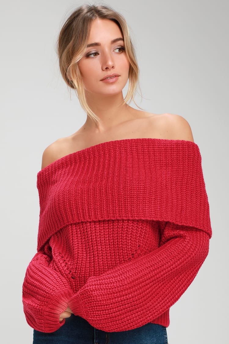 Cute Red Sweater - Off-the-Shoulder Sweater - Red Sweater - Lulus