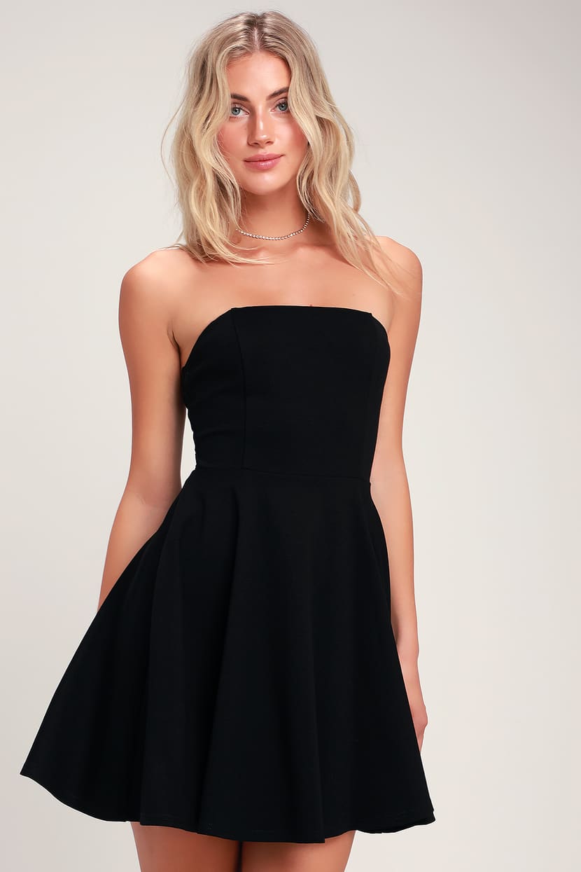 Cute Black Dress - Strapless Dress - Strapless Skater Dress - Lulus