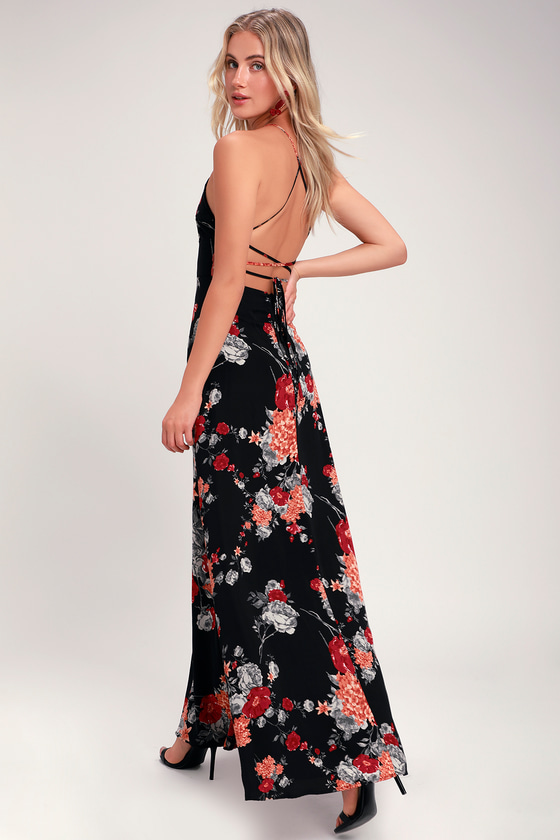 Lovely Floral Print Dress - Black Maxi Dress - Lace-Up Dress - Lulus