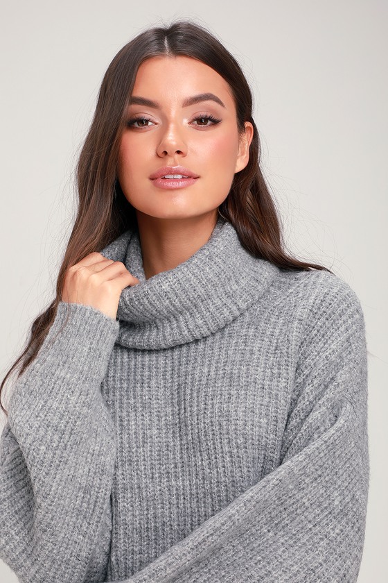 Chic Grey Knit Sweater Oversized Sweater Turtleneck Sweater Lulus