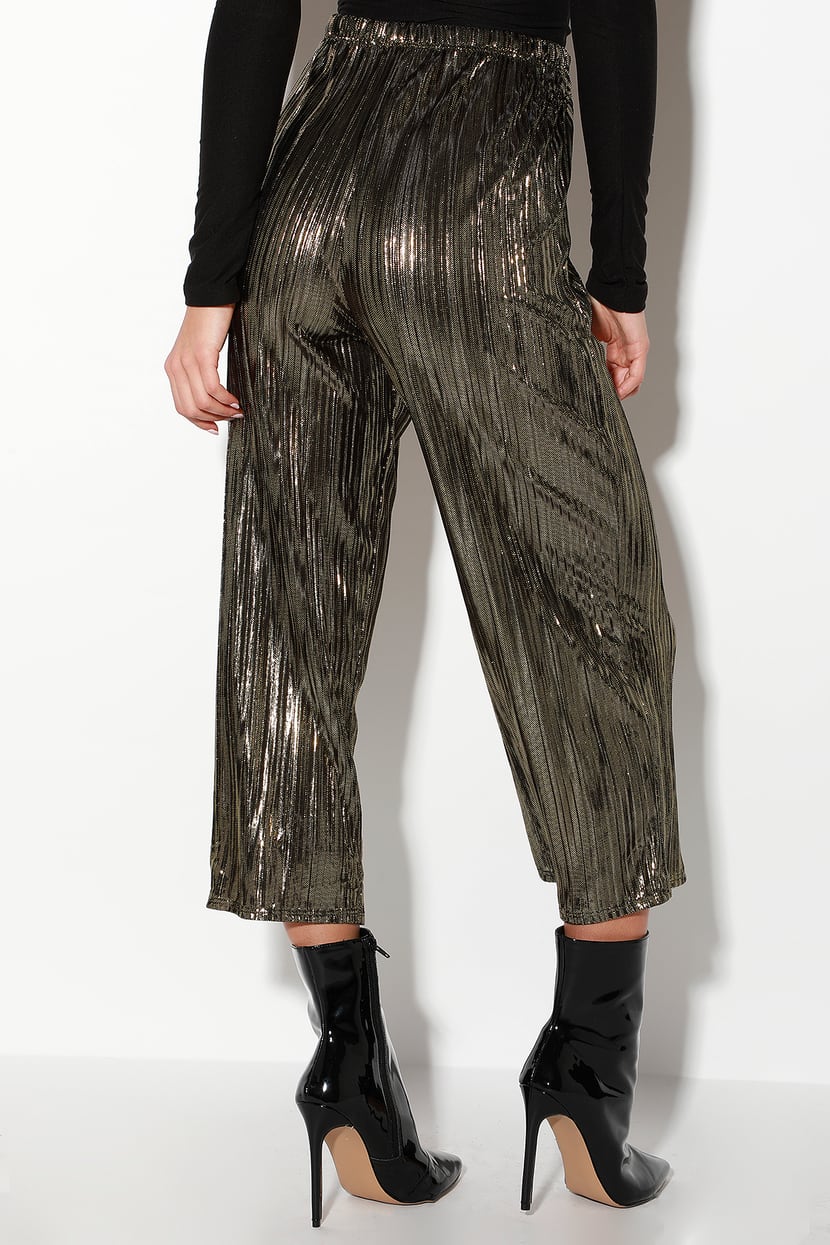 Metallic Gold Pants - Gold Pleated Culottes - Gold Pleated Pants - Lulus