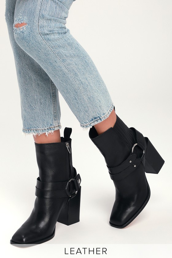 Dolce Vita Isara - Black Boots - Leather Boots - Square Toe Boots - Lulus