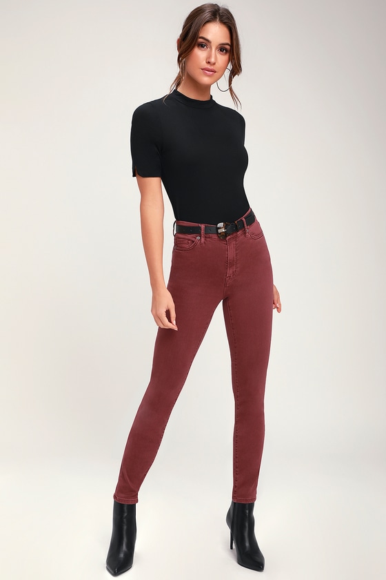 Cute Washed Burgundy Jeans - High-Waisted Jeans - Skinny Jeans - Lulus