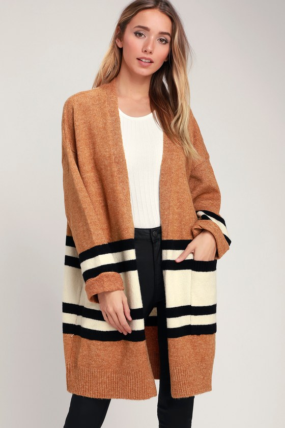 Cute Sweater - Striped Sweater - Light Brown Sweater - Cardigan - Lulus