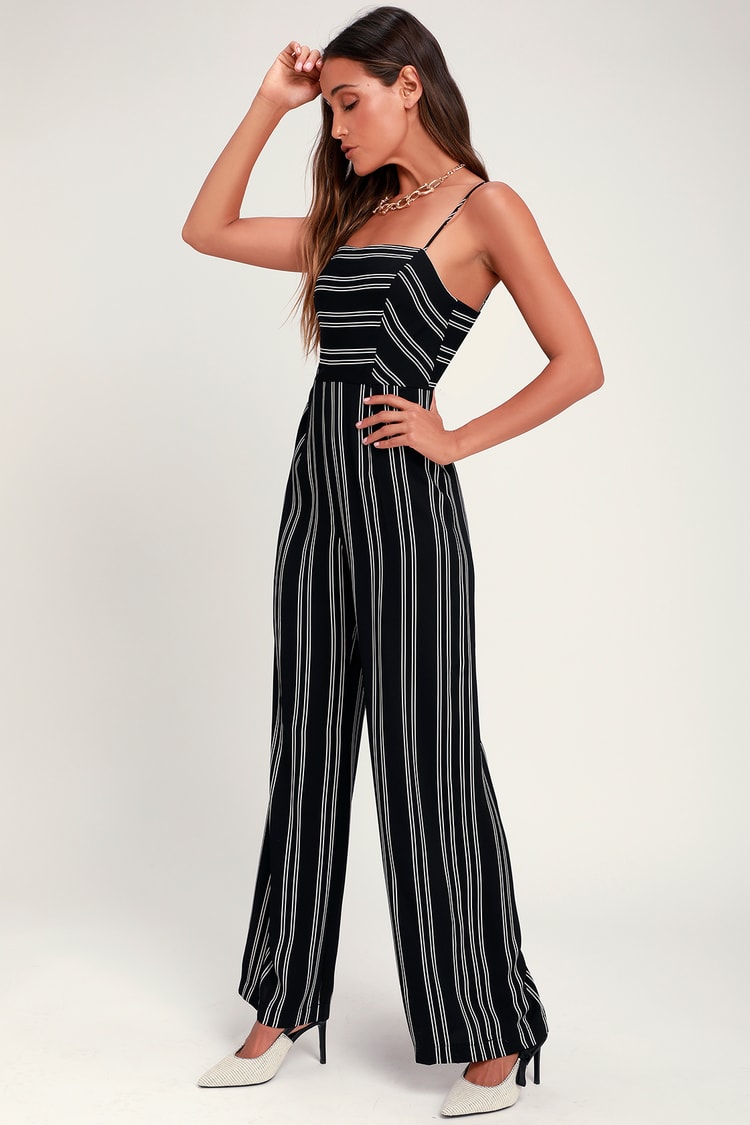 Cute Striped Jumpsuit - Black Striped Jumpsuit - Black Jumpsuit - Lulus
