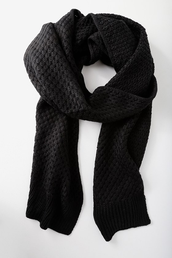 Cute Black Knit Scarf Crochet Knit Scarf Oblong Scarf Lulus