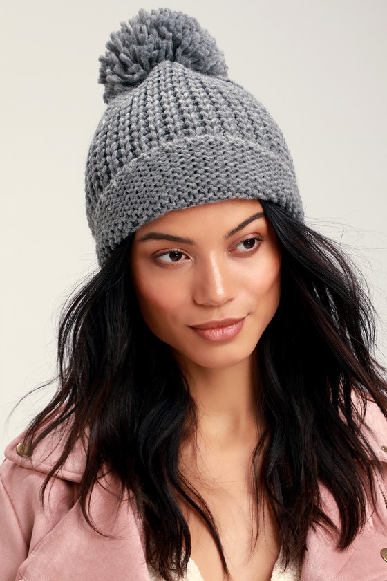 Cute Grey Beanie - Pom Pom Beanie - Knit Beanie - Beanie - Lulus