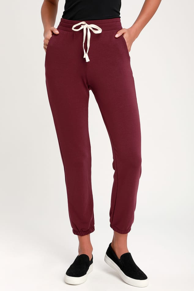 Long Flight Burgundy Drawstring Jogger Pants