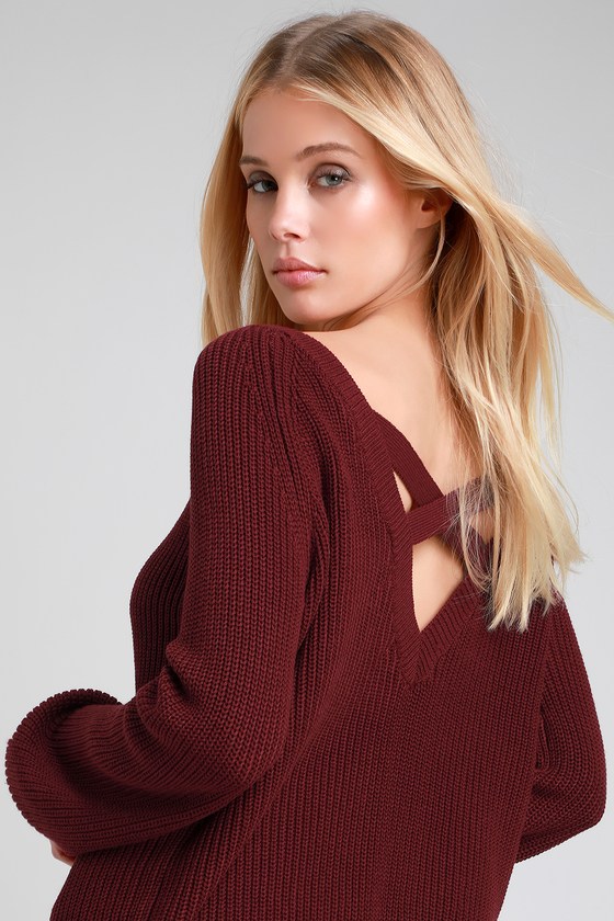 Sexy Burgundy Sweater Oversized Sweater Backless Sweater Lulus