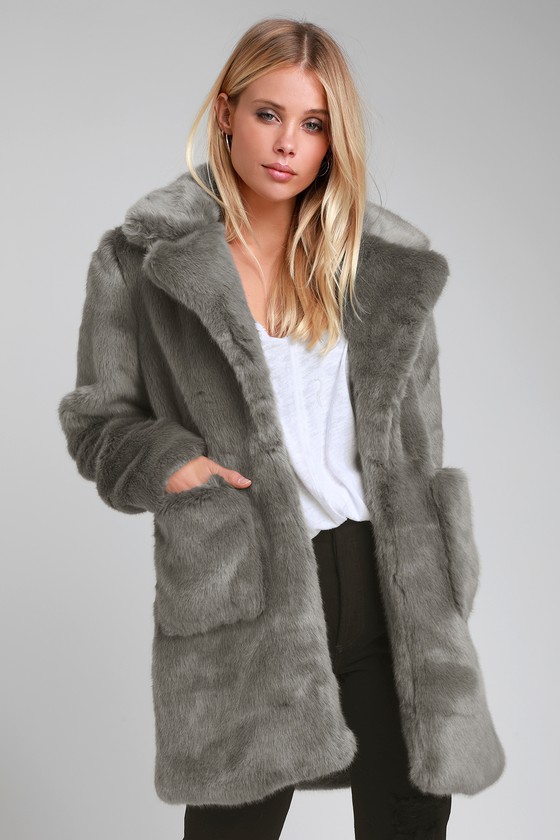 Cute Faux Fur Coat - Grey Faux Fur Coat 