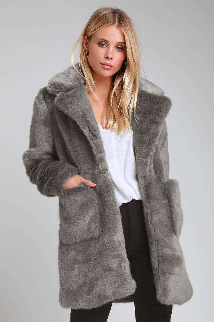 Cute Faux Fur Coat - Grey Faux Fur Coat - Plush Coat - Cozy Coat - Lulus