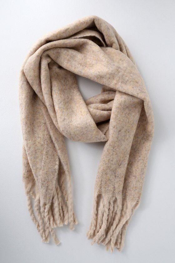 Cute Beige Scarf - Oversized Scarf - Knit Scarf - Fuzzy Scarf