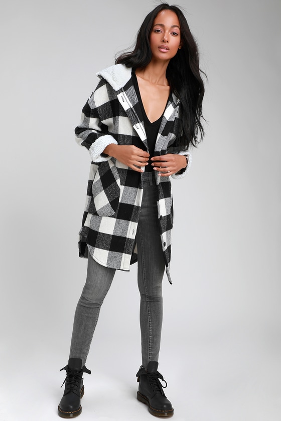 RD Style Coat- Black and White Plaid Coat - Hooded Coat - Lulus