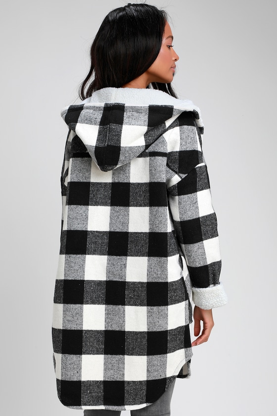 hooded plaid coat