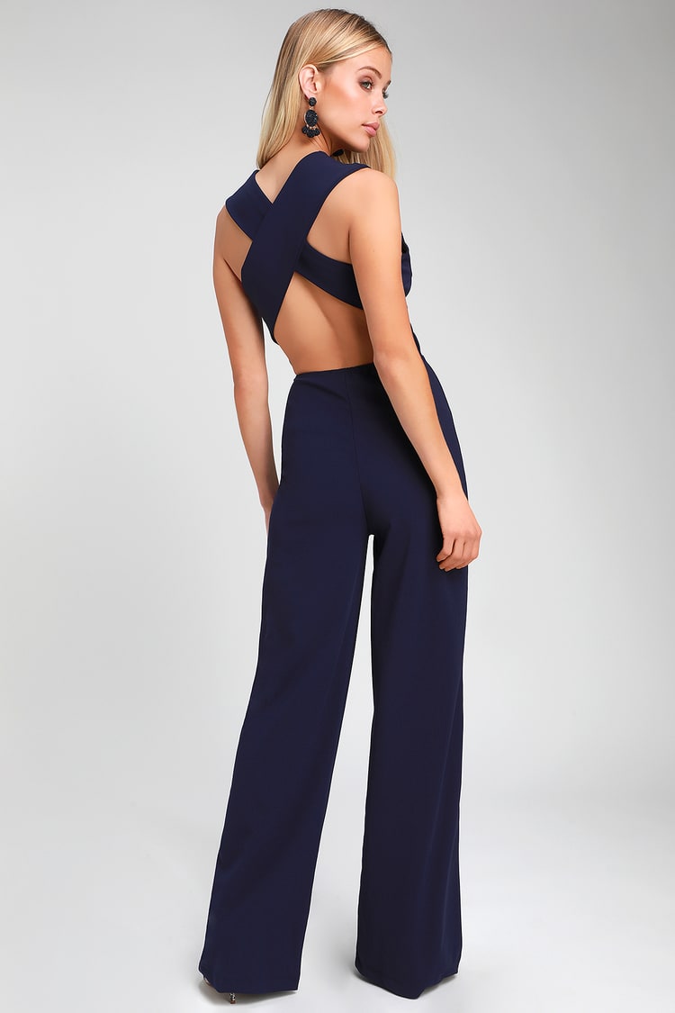 Chic Navy Blue Jumpsuit - Backless Jumpsuit - Sleeveless Jumpsuit - Lulus