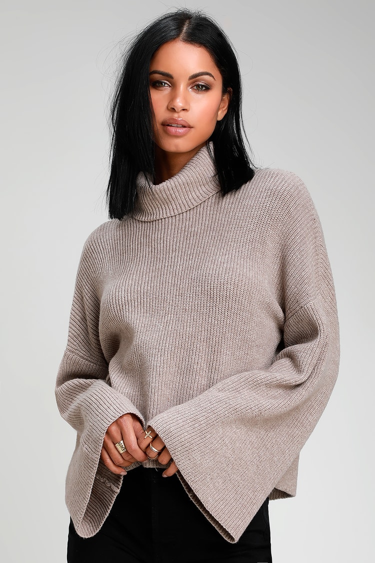 Cute Taupe Turtleneck Sweater - Knit Sweater - Knit Turtleneck - Lulus