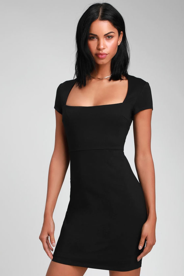 Sexy Black Dress - Square Neck Dress - Black Bodycon Dress - LBD - Lulus